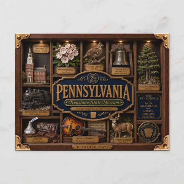 Pennsylvania Shadow Box 3D Figurine State Postcard (Front)