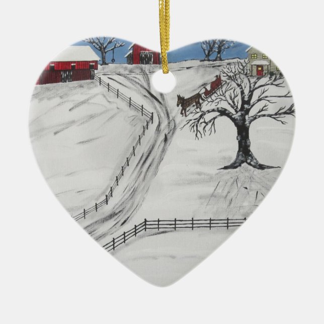 Pennsylvania Sleigh Ride Ceramic Ornament (Front)