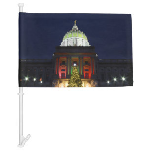 Pennsylvania State Capitol Christmas Tree Lights Car Flag