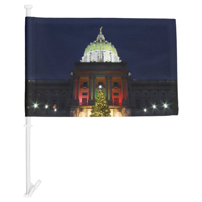 Pennsylvania State Capitol Christmas Tree Lights Car Flag (Front)
