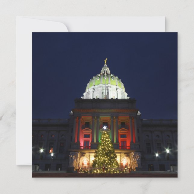 Pennsylvania State Capitol Christmas Tree Lights Holiday Card (Front)