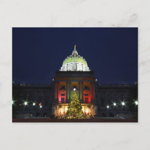 Pennsylvania State Capitol Christmas Tree Lights Holiday Postcard