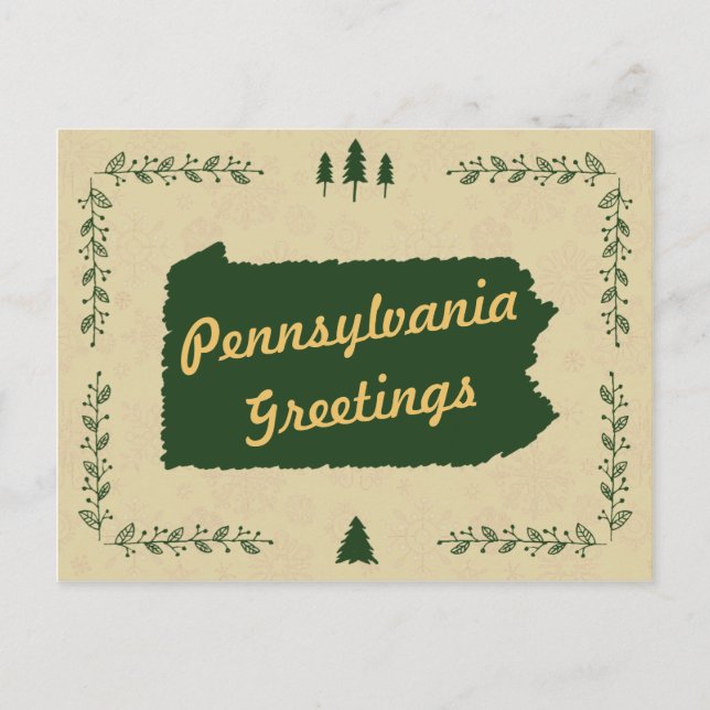 Pennsylvania State Christmas Holiday Greetings Postcard (Front)