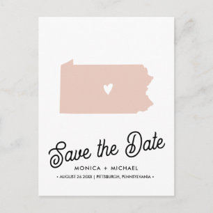 PENNSYLVANIA State Destination Wedding ANY COLOR Announcement Postcard