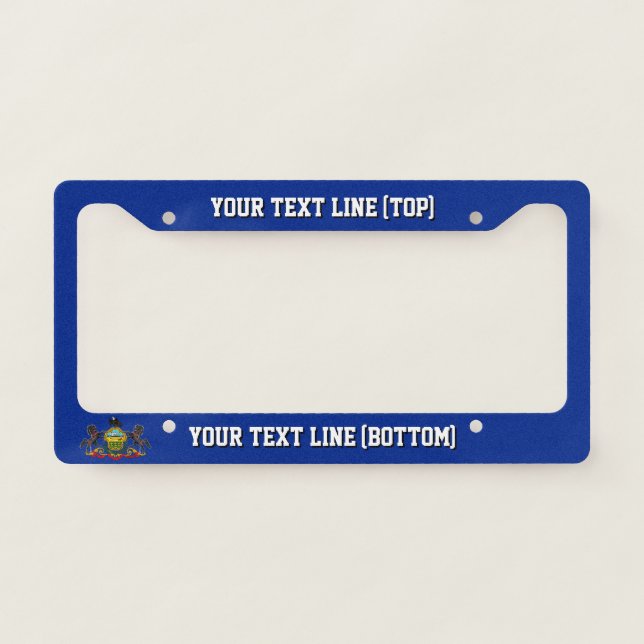 Pennsylvania State Flag Design on a Personalized License Plate Frame (Front)