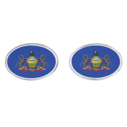 Pennsylvania State Flag Design Silver Cufflinks