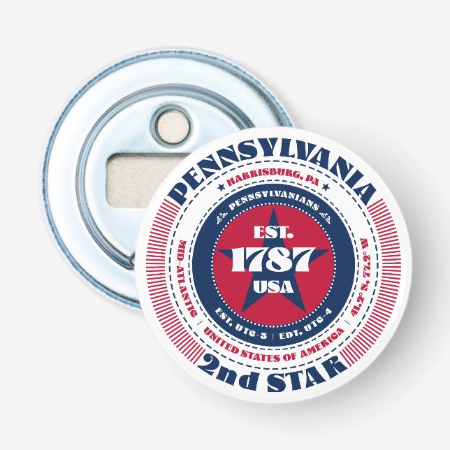 Pennsylvania State Information Circle Bottle Opener (Front)