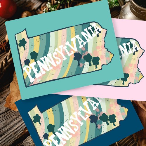 Pennsylvania State Map Illustrated Bold Colorful Postcard