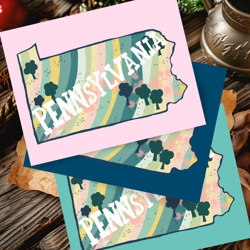 Pennsylvania State Map Illustrated Bold Colorful Postcard