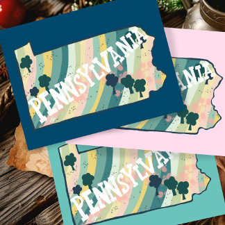 Pennsylvania State Map Illustrated Bold Colorful Postcard