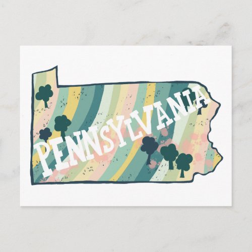 Pennsylvania State Map Illustrated Bold Colorful Postcard