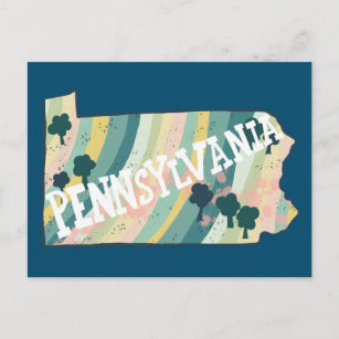 Pennsylvania State Map Illustrated Bold Colorful Postcard