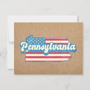 Pennsylvania State Map Illustrated with usa flag  Postcard