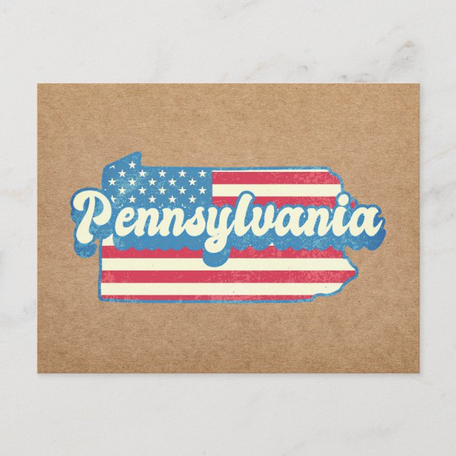 Pennsylvania State Map Illustrated with usa flag  Postcard (Front)