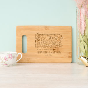 Pennsylvania state map outline newly weds USA Engraved Cutting Board