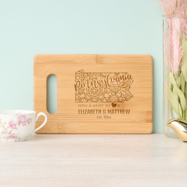 Pennsylvania state map outline newly weds USA Engraved Cutting Board (Upright)