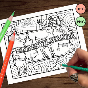 pennsylvania state shape dog flower coloring page