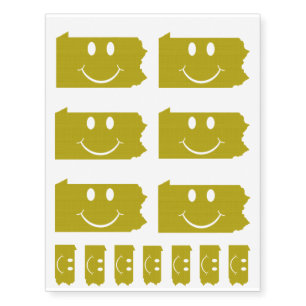 Pennsylvania State Shape Smiley Face Temporary Tattoos