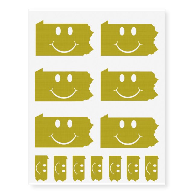 Pennsylvania State Shape Smiley Face Temporary Tattoos (Front)