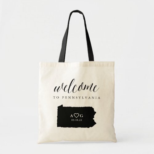 Pennsylvania State Silhouette Wedding Welcome Tote