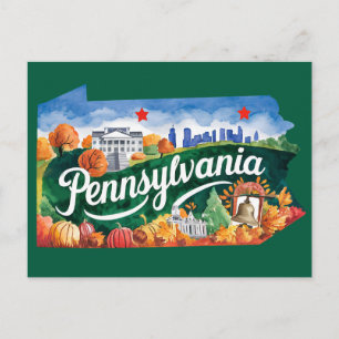 Pennsylvania USA State Shaped Vintage Postcard
