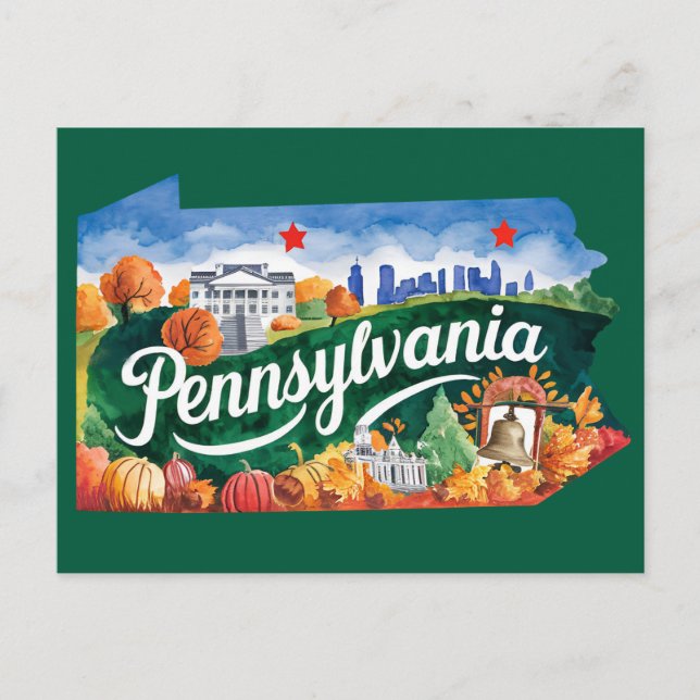 Pennsylvania USA State Shaped Vintage Postcard (Front)