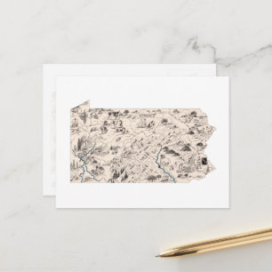 Pennsylvania Vintage Picture Map Antique Chart Postcard