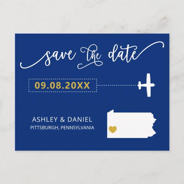 Pennsylvania Wedding Save the Date Map Postcard (Front)