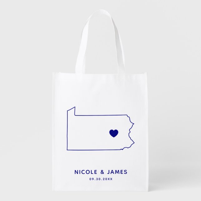 Pennsylvania Wedding Welcome Bag, Navy Map Tote (Front)