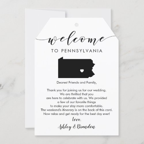 Pennsylvania Wedding Welcome Tag Letter Itinerary