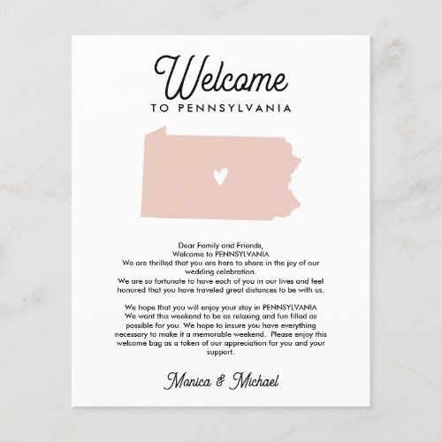 PENNSYLVANIA Welcome  Letter  Itinerary ANY COLOR