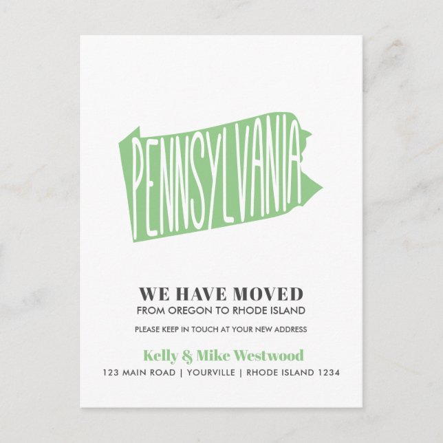 PENNSYLVANIA We've moved New address New Home  Postcard (Front)