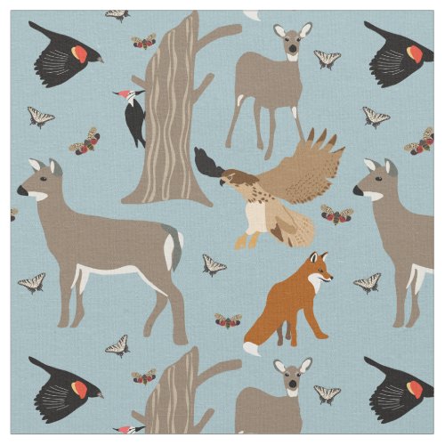 Pennsylvania Wildlife Deer Fox Birds Patterned Fabric