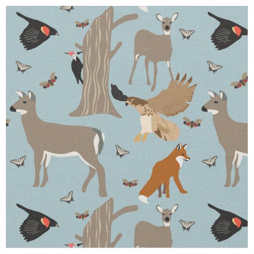 Pennsylvania Wildlife Deer, Fox, Birds Patterned Fabric