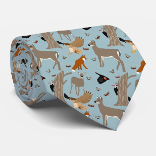 Pennsylvania Wildlife Deer, Fox, Birds Patterned Neck Tie