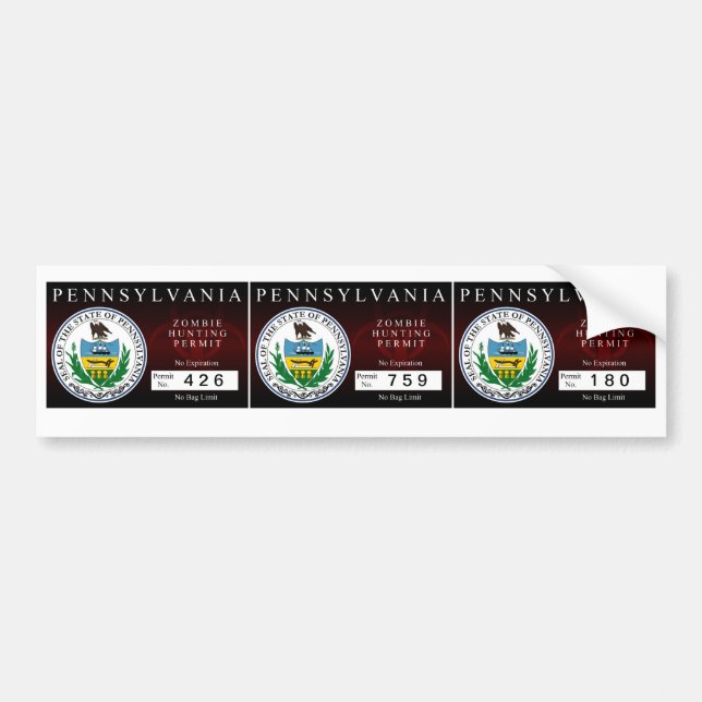 Pennsylvania Zombie Hunting Permit Bumper Sticker (Front)
