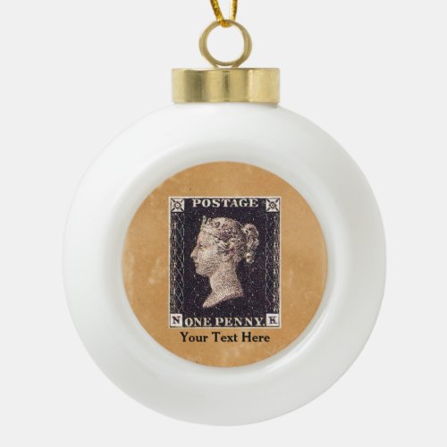 Penny Black Postage Stamp Ceramic Ball Christmas Ornament