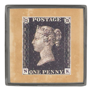 Penny Black Postage Stamp Gunmetal Finish Lapel Pin