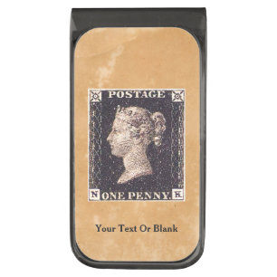 Penny Black Postage Stamp Gunmetal Finish Money Clip