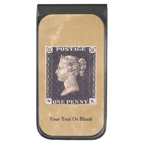 Penny Black Postage Stamp Gunmetal Finish Money Clip