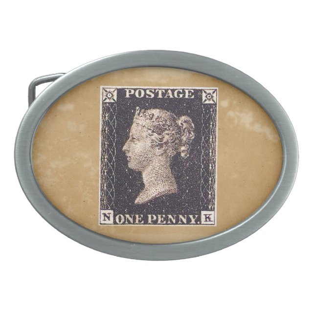 Penny Black Postage Stamp Oval Belt Buckle (Front)