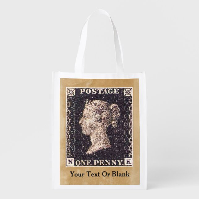 Penny Black Postage Stamp Reusable Grocery Bag (Front)