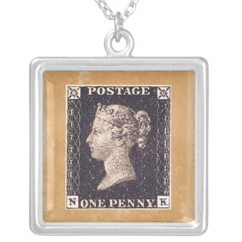 Penny Black Postage Stamp Silver Plated Necklace