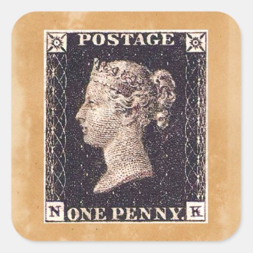 Penny Black Postage Stamp Square Sticker