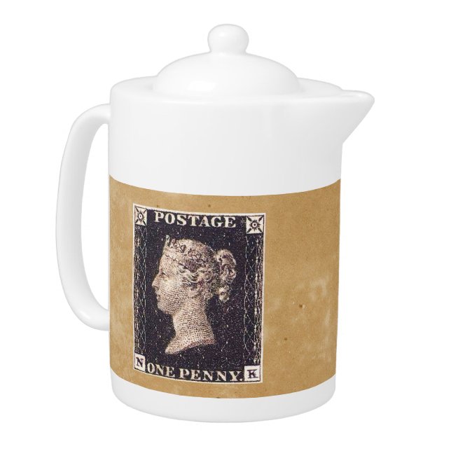 Penny Black Postage Stamp Teapot (Left)