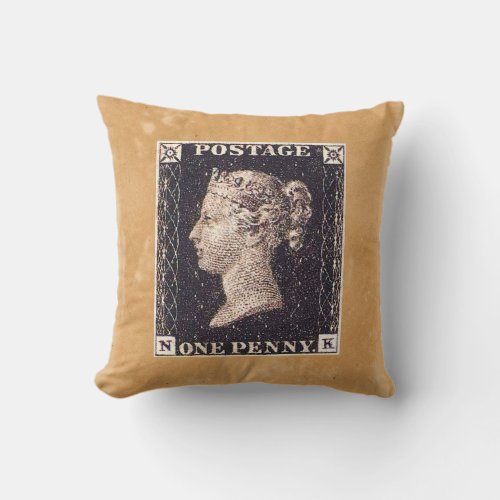 Penny Black Postage Stamp Throw Pillow