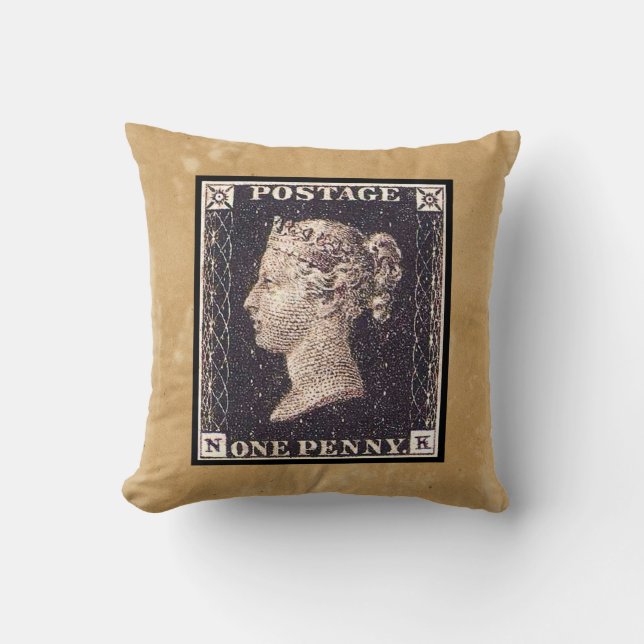 Penny Black Postage Stamp Throw Pillow (Front)
