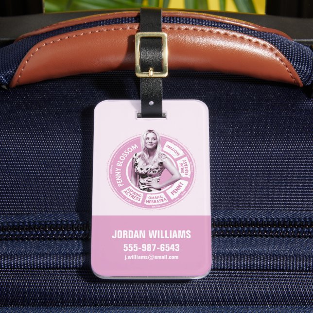 Penny Blossom Info Graphic Luggage Tag (Front Insitu 2)