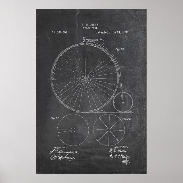 Penny Farthing Bicycle Blueprint Poster (Front)