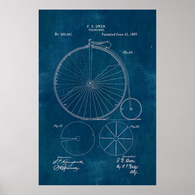 Penny Farthing Bicycle Blueprint Poster (Front)